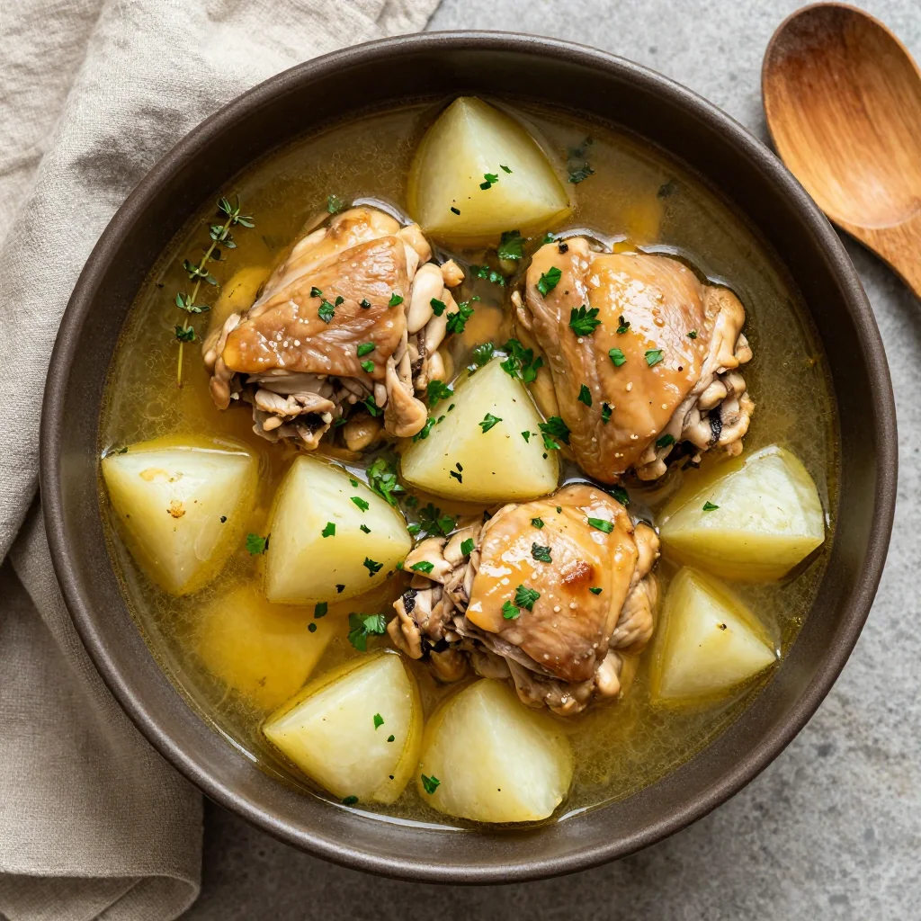 slow cooker chicken and turnip stew with lemon and fresh herbs