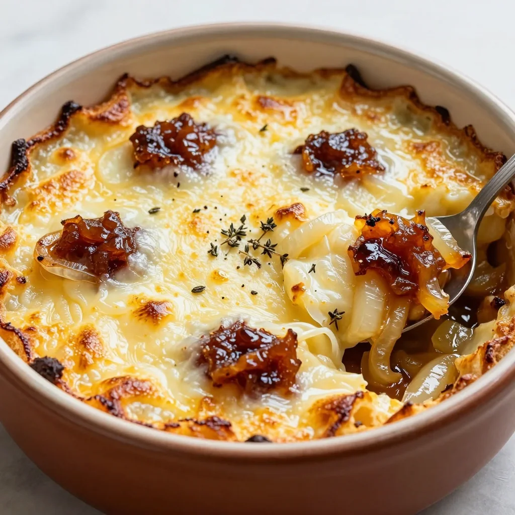 slow cooker french onion soup with gruyere cheese crust