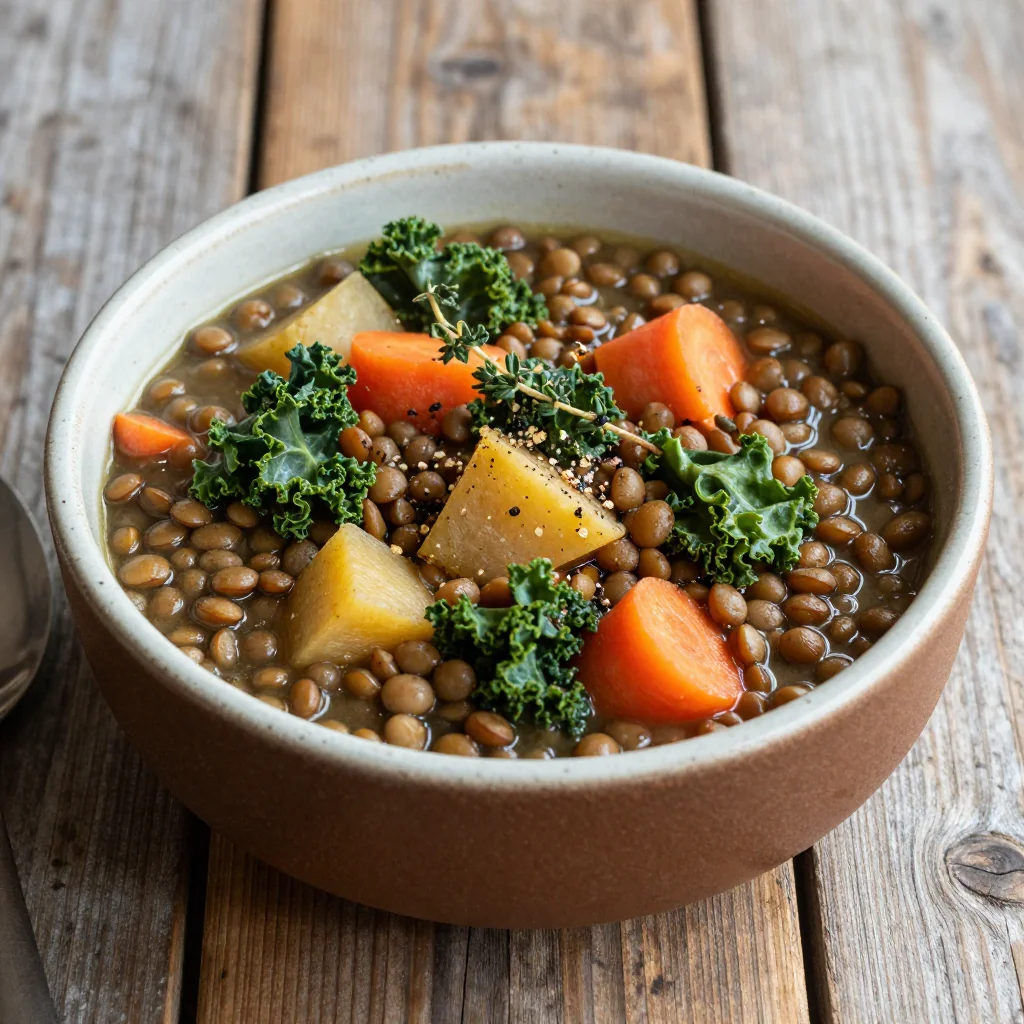 slow cooker high protein lentil and winter vegetable stew