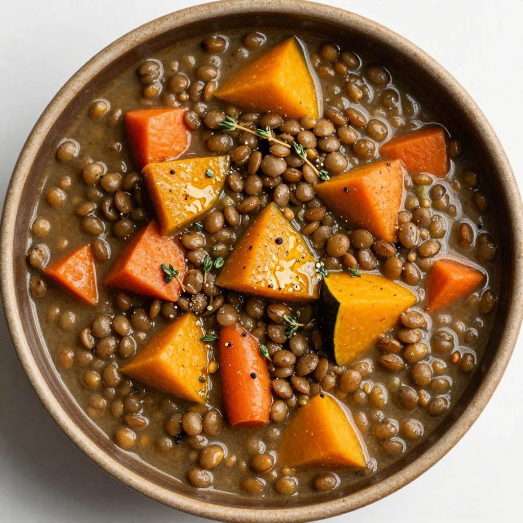 slow cooker high protein lentil and winter vegetable stew