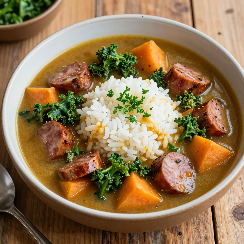 slow cooker sweet potato and sausage stew for family meal prep
