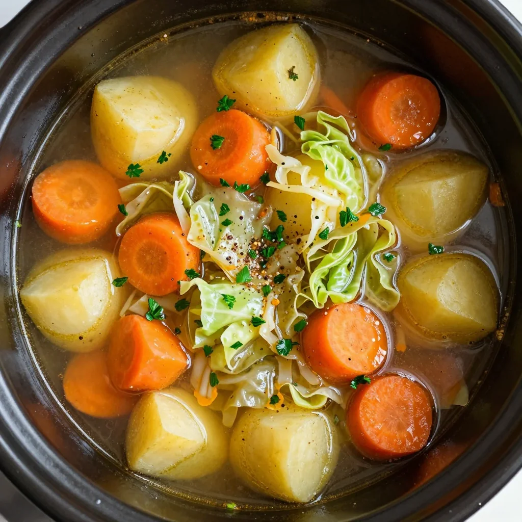 slow cooker vegetable soup with cabbage carrots and potatoes