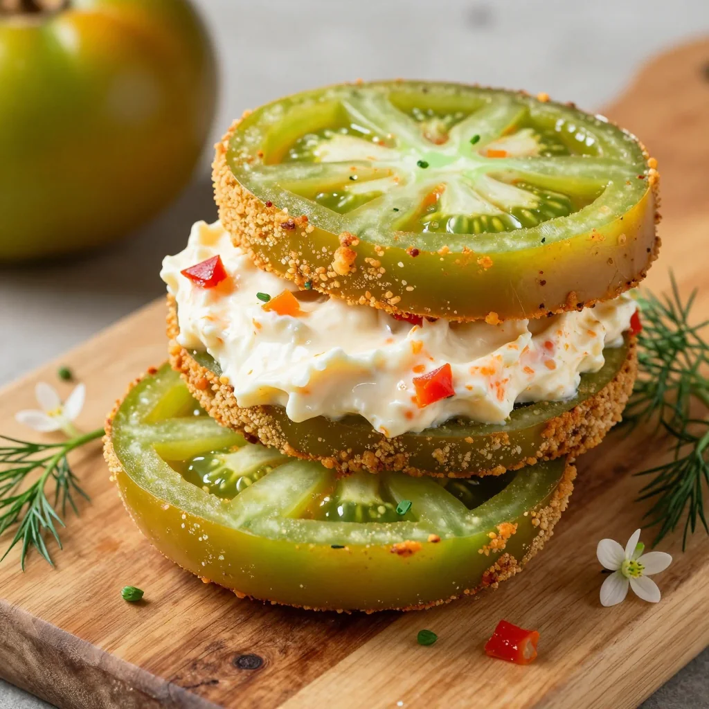 Southern Fried Green Tomatoes with Pimento Cheese for Appetizer