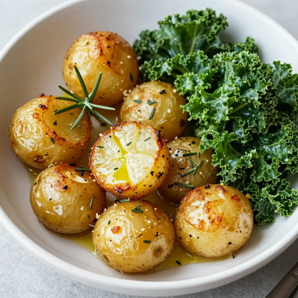 tender garlic roasted potatoes with kale and herbs for family suppers