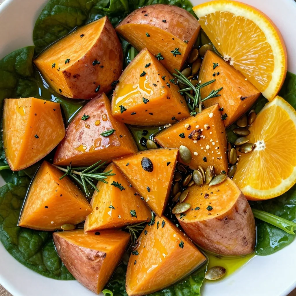 warm citrus and herb roasted sweet potato and beet salad for clean eating