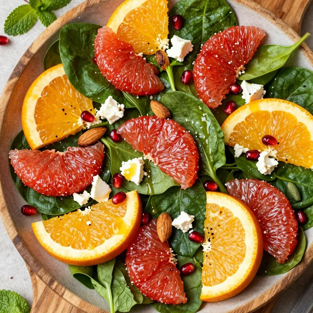 warm citrus salad with spinach and grapefruit for new year family breakfasts