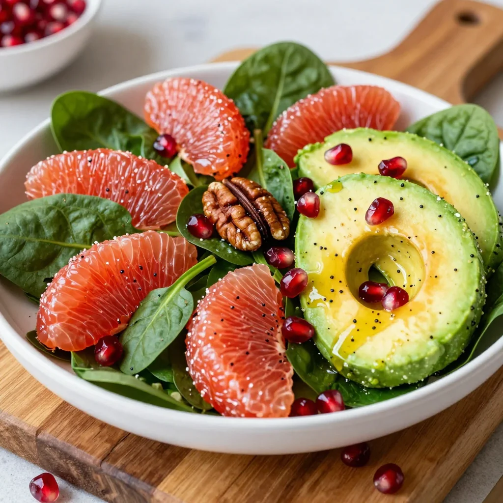 warm citrus salad with spinach and grapefruit for new year family breakfasts