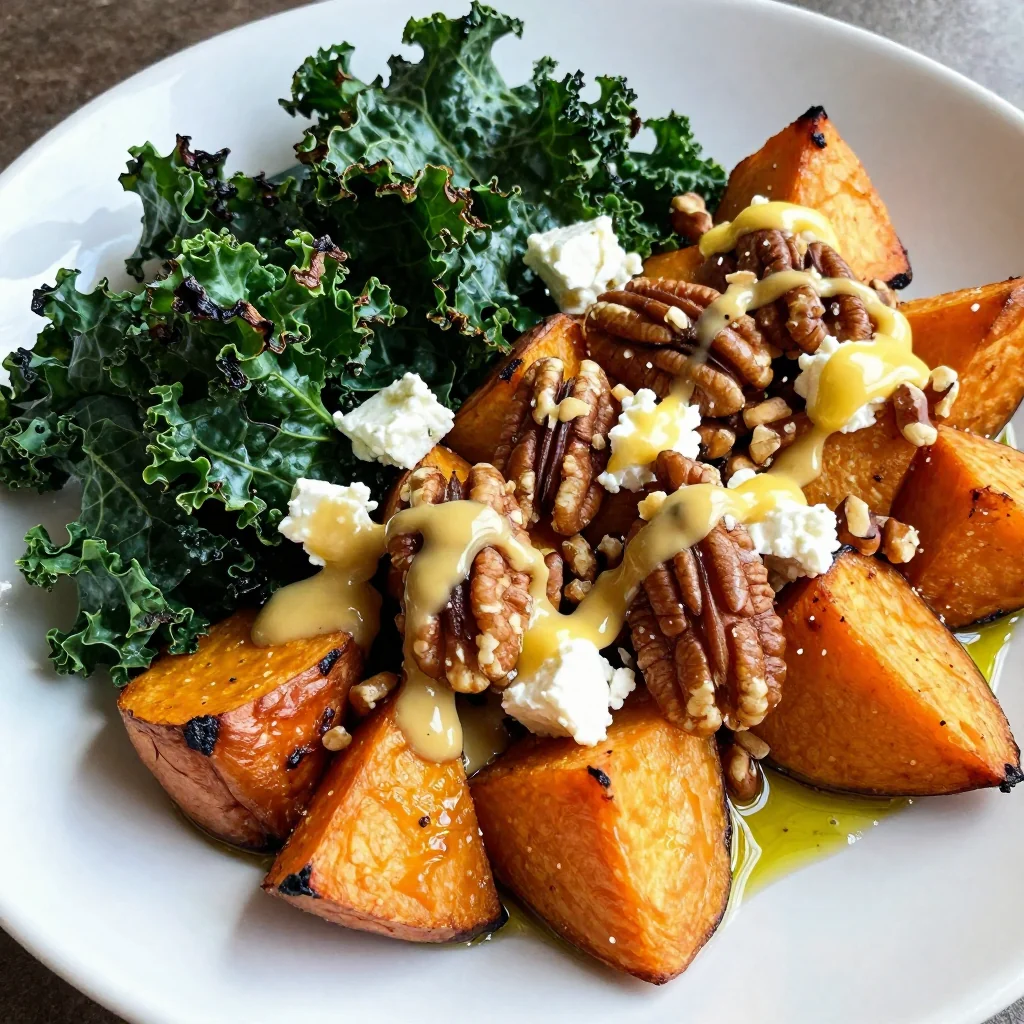 warm garlic roasted sweet potato and kale salad for winter comfort