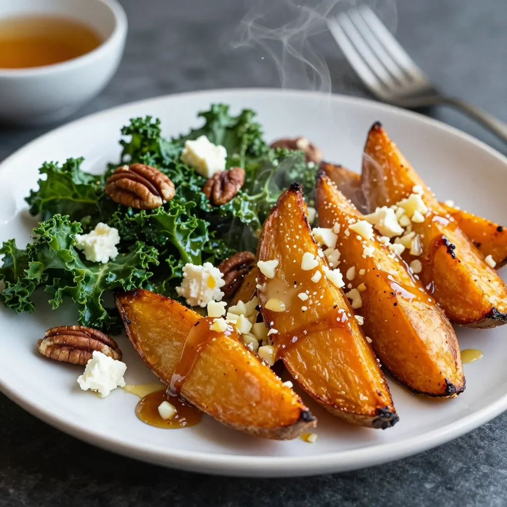 warm garlic roasted sweet potato and kale salad for winter comfort