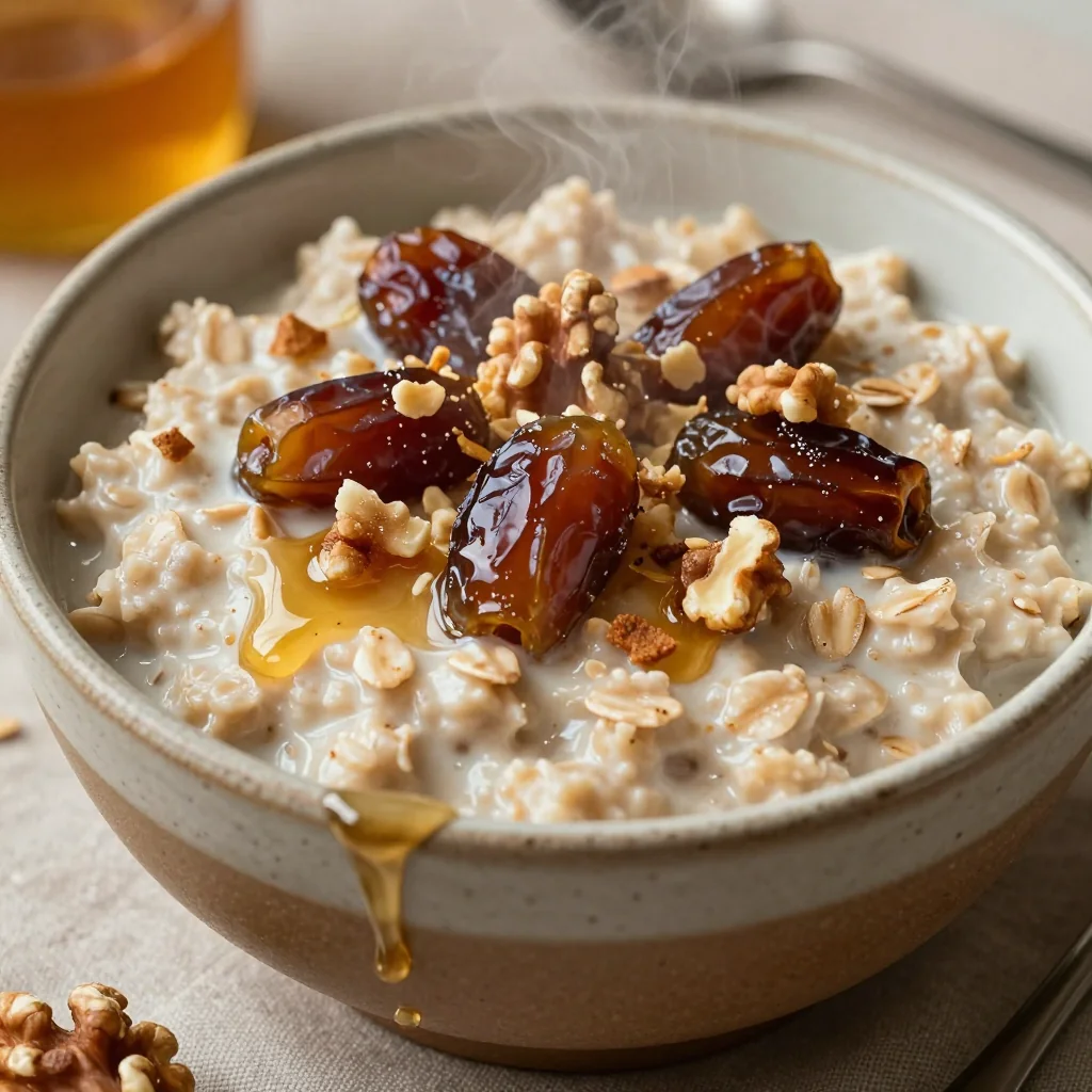Warm Oatmeal with Dates and Walnuts for Winter