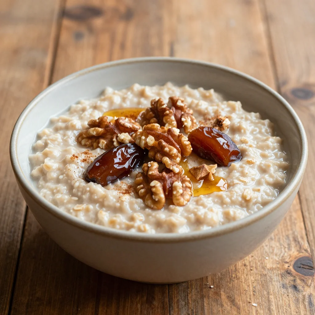 Warm Oatmeal with Dates and Walnuts for Winter