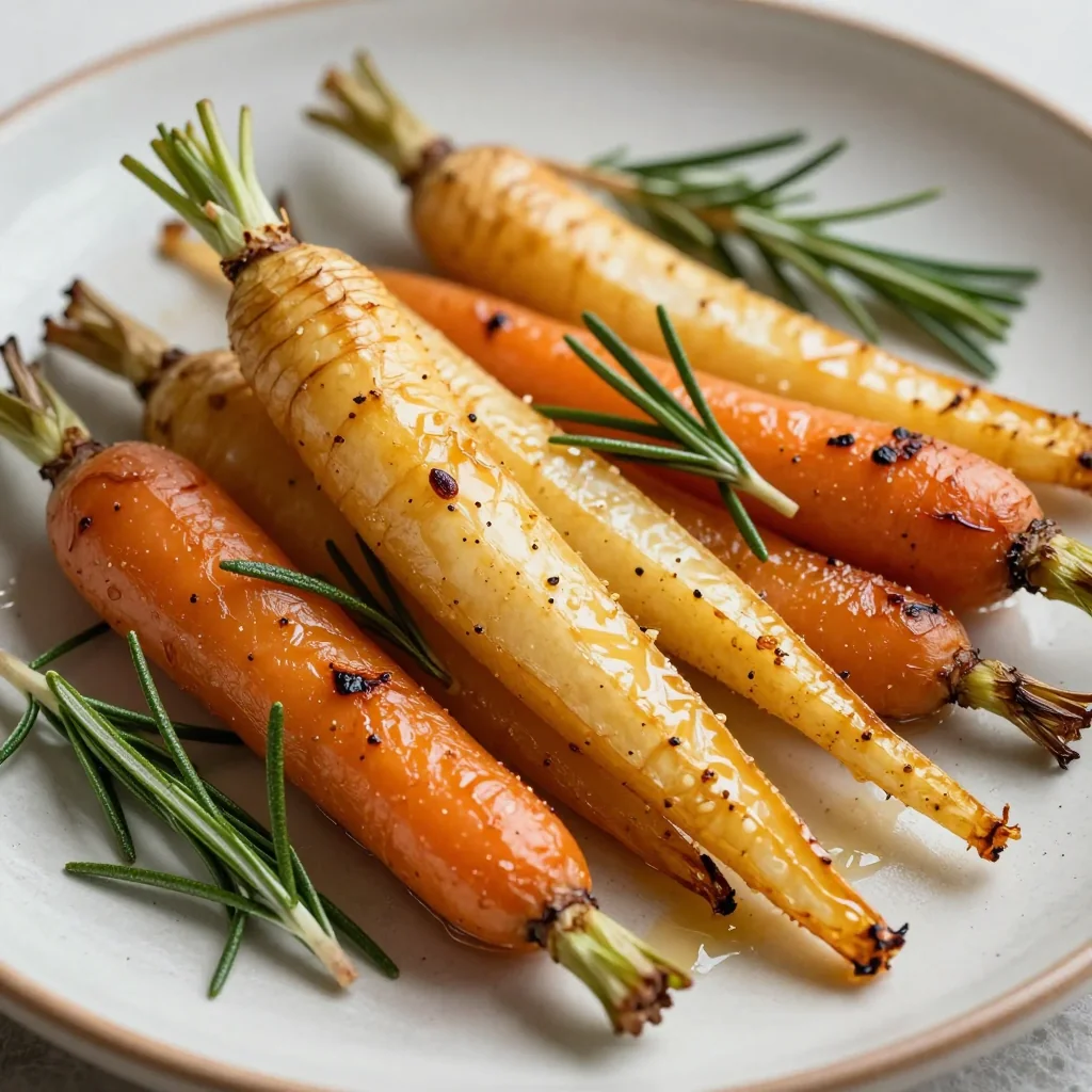 warm roasted parsnips and carrots with fresh rosemary