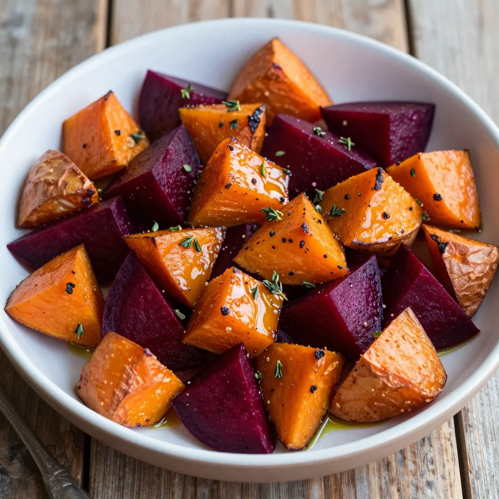 warm roasted sweet potato and beet medley with garlic for cozy meals