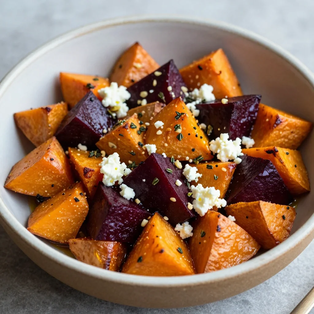 warm roasted sweet potato and beet medley with garlic for cozy meals