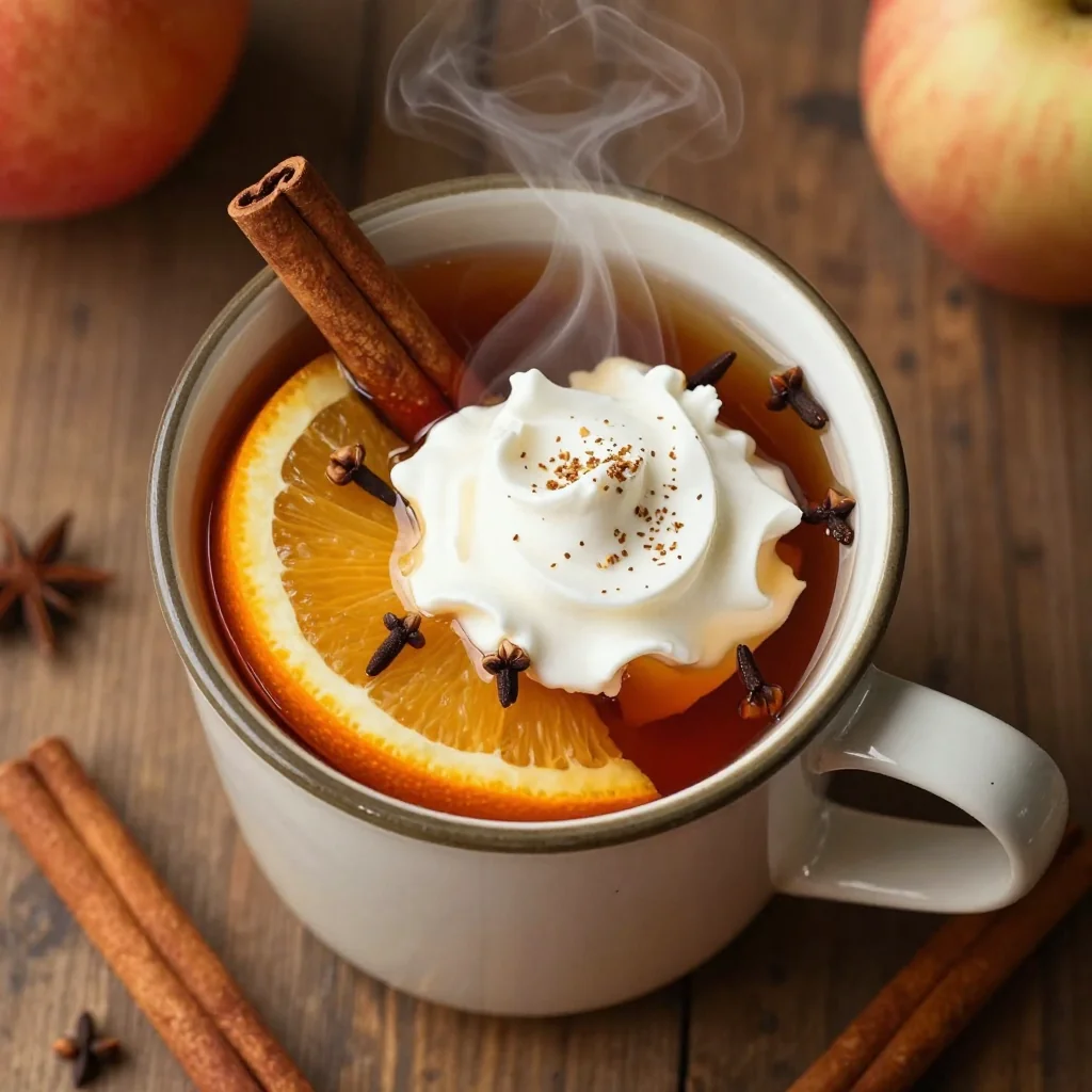 warm spiced apple cider with cinnamon and cloves for winter evenings
