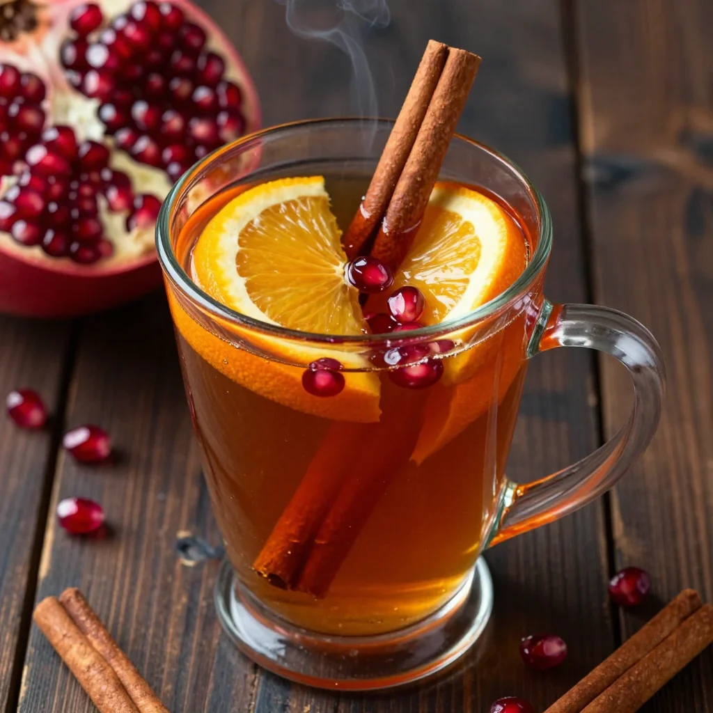 warm spiced mulled cider with fresh citrus and cinnamon sticks
