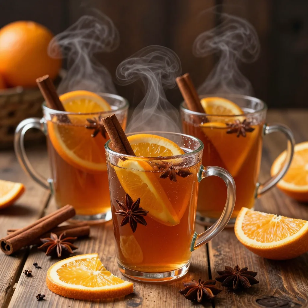 warm spiced mulled cider with fresh citrus and cinnamon sticks