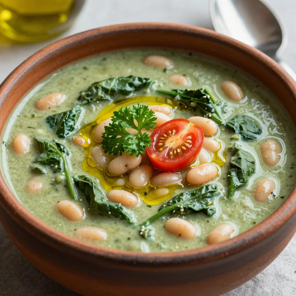 warm spinach and white bean soup with garlic and herbs