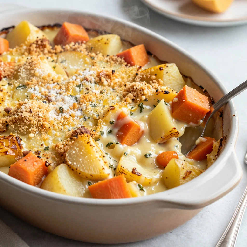 warm winter vegetable and turnip casserole for family supper nights