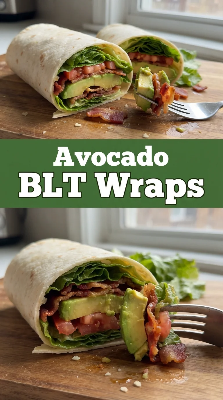Avocado BLT wrap with bacon, tomato and lettuce in a flour tortilla