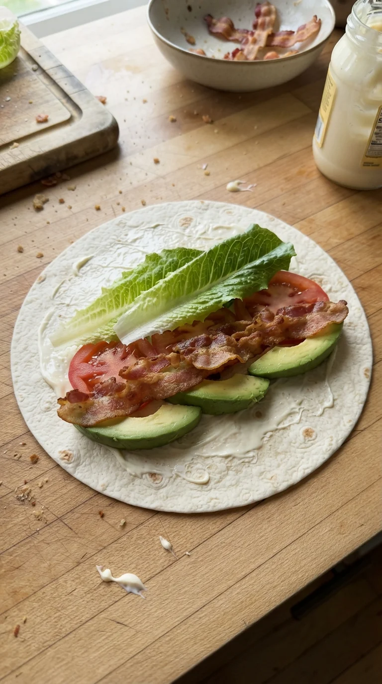 Step-by-step cooking of Fresh Avocado BLT Wraps