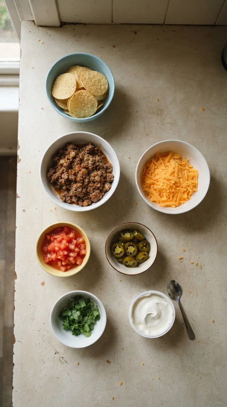 Ingredients for Cheesy Beef Nachos Supreme