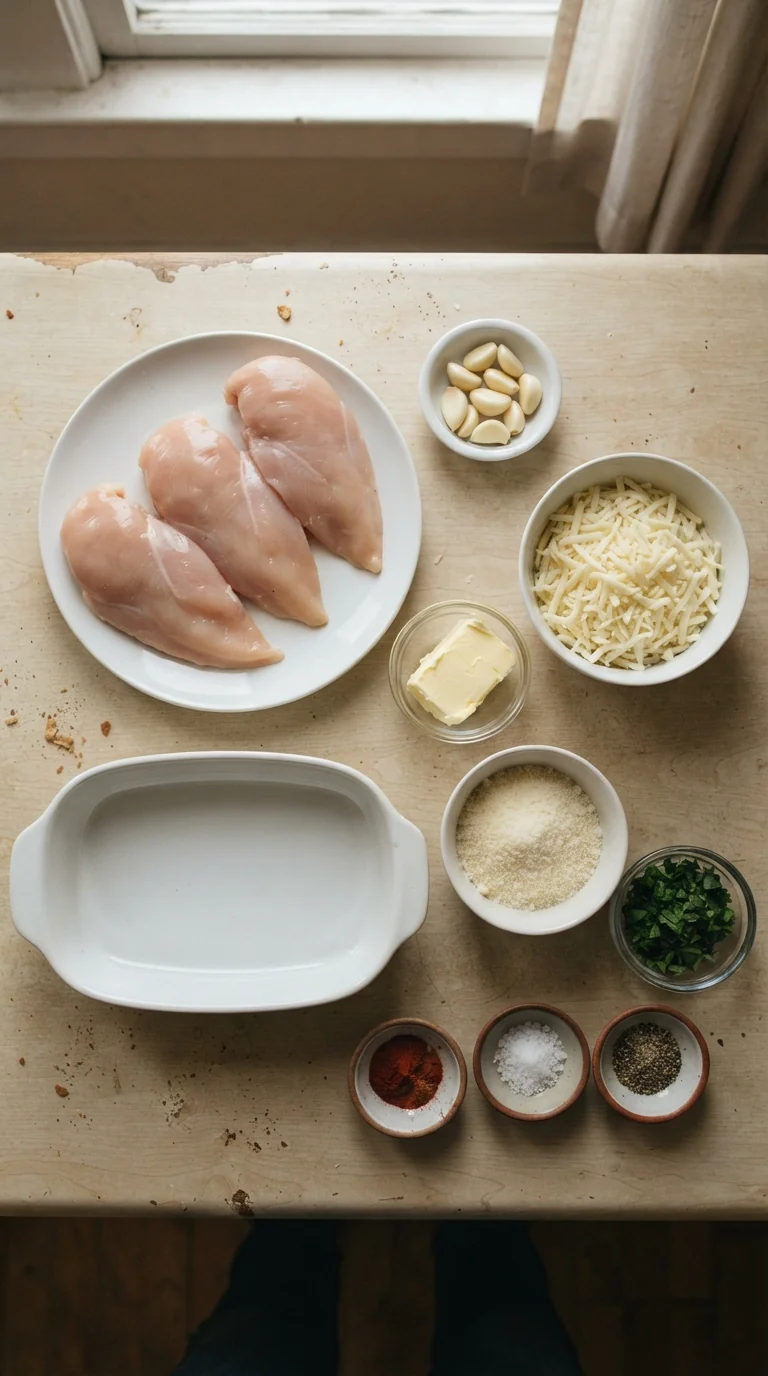 Ingredients for Cheesy Garlic Butter Chicken Bake