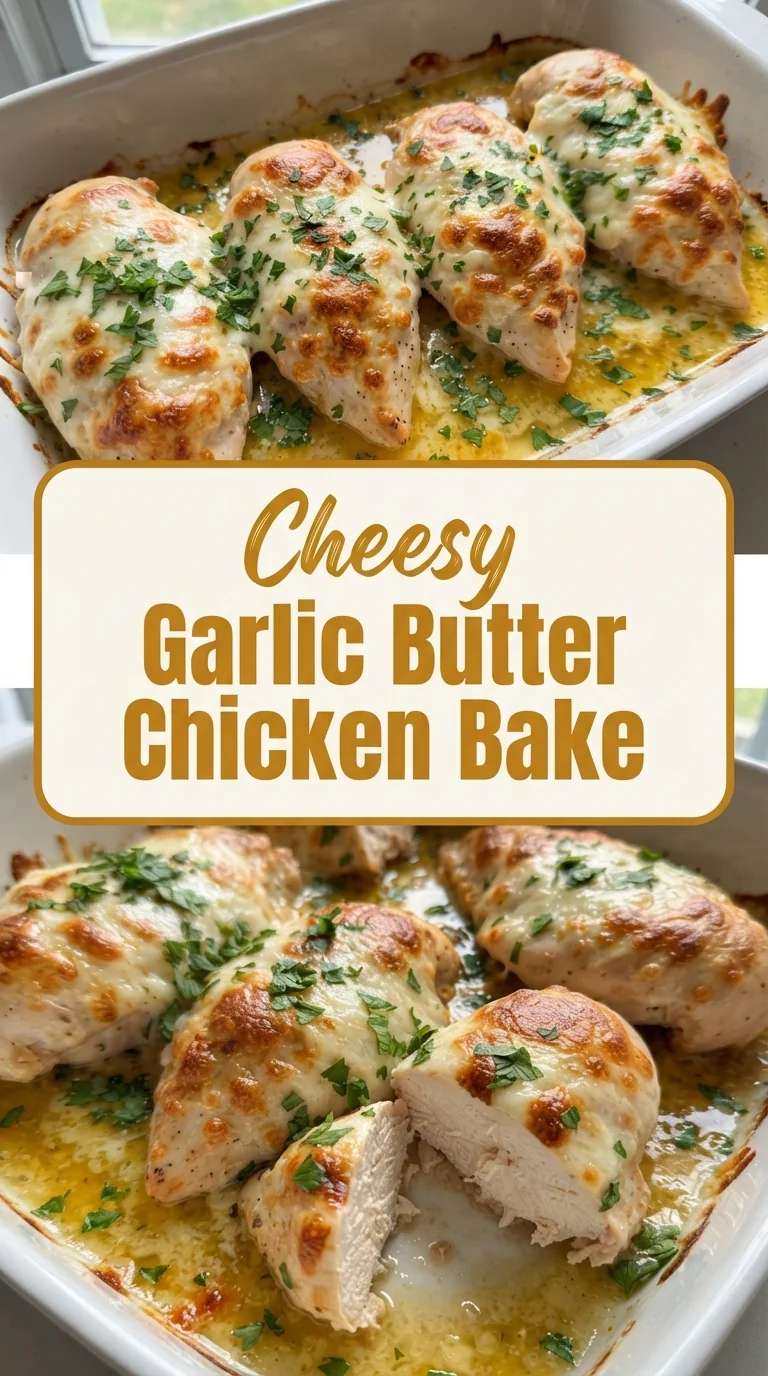Golden baked chicken breasts glazed with garlic butter, topped with melted mozzarella and parmesan.
