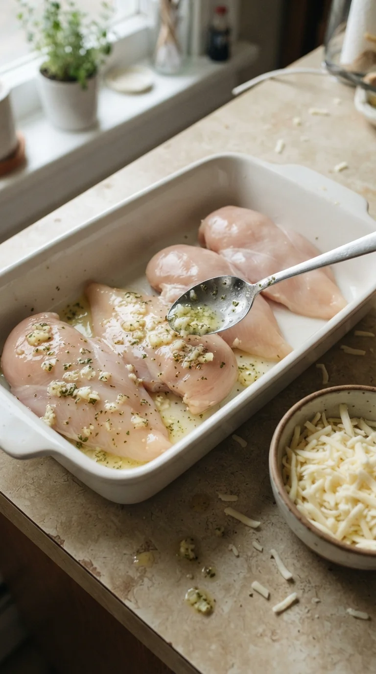 Step-by-step cooking of Cheesy Garlic Butter Chicken Bake