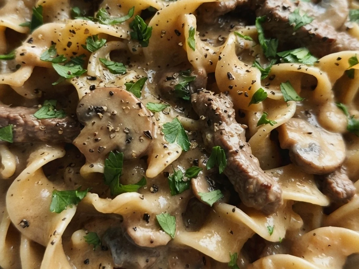 Creamy Beef Stroganoff Egg Noodles
