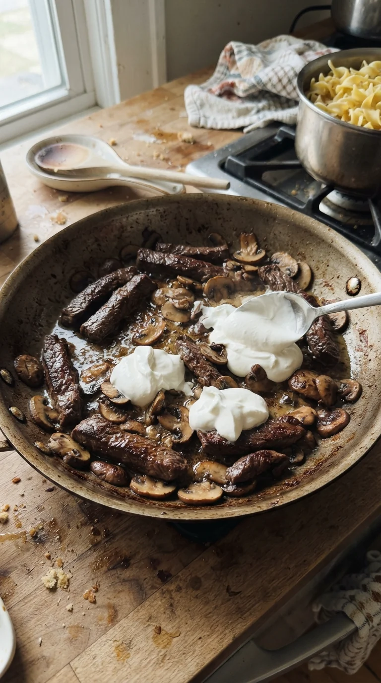 Step-by-step cooking of Creamy Beef Stroganoff Egg Noodles