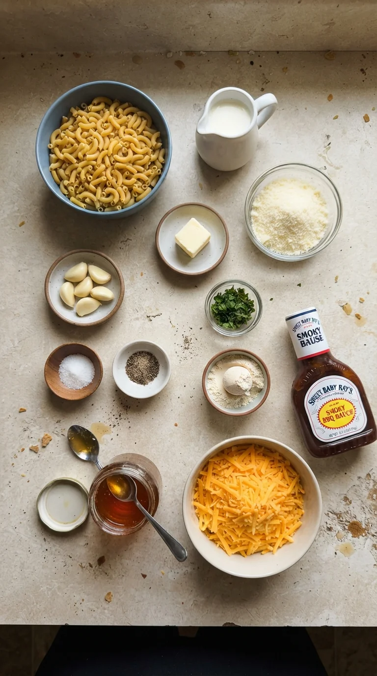 Ingredients for High-Protein Honey BBQ Chicken Mac & Cheese