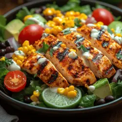The Southwest Fiesta Chicken Salad is a vibrant and nutritious dish that embodies the bold flavors and colorful ingredients characteristic of Southwestern cuisine. This salad is not just a meal; it’s an experience that tantalizes the taste buds while providing a wholesome option for lunch or dinner. With its combination of grilled chicken, fresh vegetables, and zesty spices, this salad is a perfect representation of how healthy eating can be both delicious and satisfying.