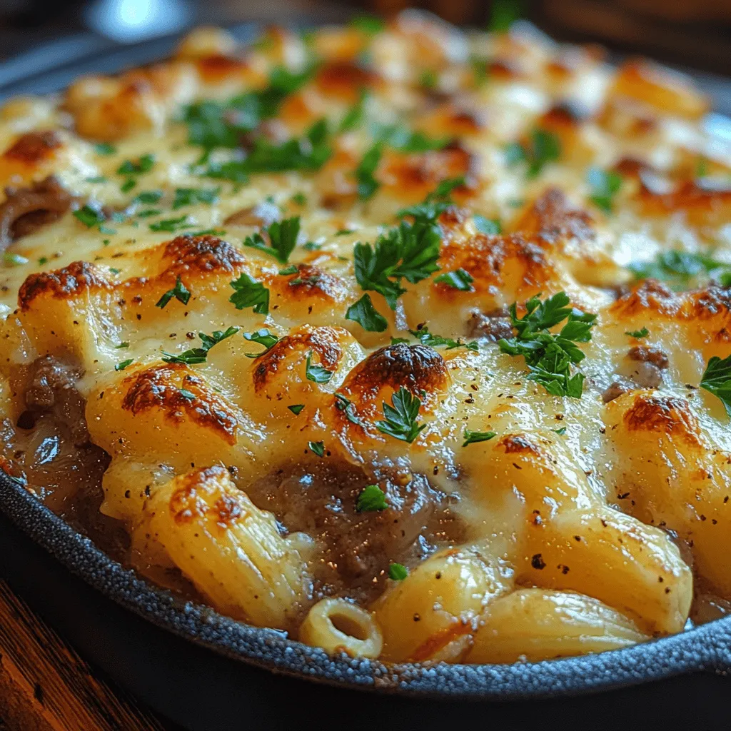 If you’re on the hunt for a dish that embodies cozy evenings and hearty meals, the Savory French Onion Beef Pasta Bake should be at the top of your list. This delightful casserole combines the comforting elements of tender pasta, rich ground beef, and the sweet, complex flavors of caramelized onions, all topped with a melty layer of cheese. It’s a dish that not only fills your belly but also warms your soul, making it the perfect comfort food for any occasion.