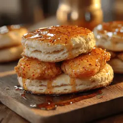 If you’re searching for a dish that perfectly balances sweet and spicy, look no further than Spicy-Sweet Hot Honey Chicken Biscuits. This delightful recipe combines the crunch of perfectly fried chicken, the softness of fluffy biscuits, and a glaze that tantalizes the taste buds with its unique blend of sweetness and heat. Imagine biting into a crispy chicken tender, enveloped in a warm, buttery biscuit, and drizzled with a luscious hot honey glaze—each element harmonizing to create a memorable culinary experience.