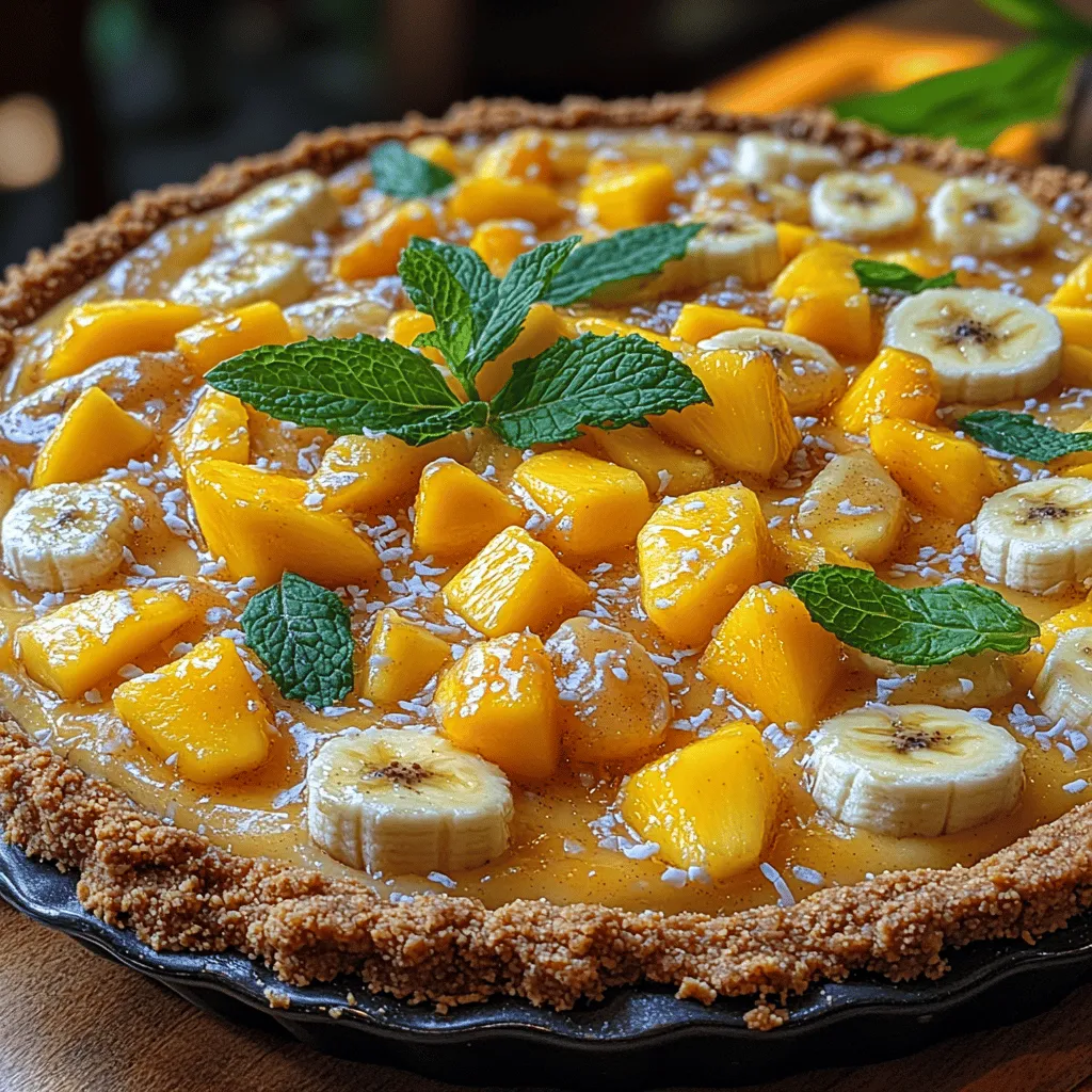 What sets the Tropical Paradise Pie apart is its effortless preparation and the way it encapsulates the tropical theme. This no-bake dessert not only saves time in the kitchen but also offers a refreshing escape from the mundane. With a luscious filling that is both creamy and sweet, complemented by a crunchy crust, this pie serves as a celebration of summer flavors. Imagine the combination of sweetened condensed milk and cream of coconut melding together, topped with fresh fruits like pineapple, banana, and mango. This pie captures the spirit of a tropical getaway, bringing a slice of paradise to your dining table.