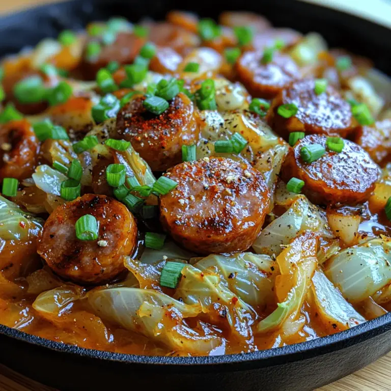 In the realm of comfort food, few dishes resonate quite like Cabbage & Smoked Sausage Delight. This delightful combination of flavors creates a warm, satisfying experience that is sure to please the palate and nourish the body. Infused with the rich, smoky undertones of sausage and the subtle crunch of cabbage, this dish is as comforting as it is flavorful. It is the perfect choice for a cozy dinner on a cold night or a quick, nutritious meal during a busy week.