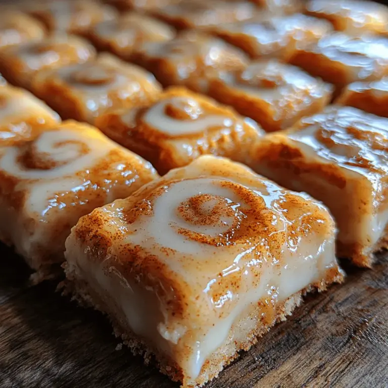 Cinnamon Roll Bliss Bars offer the delightful taste of classic cinnamon rolls in a convenient bar format. Imagine biting into a soft, chewy bar that captures all the warm, comforting flavors of freshly baked cinnamon rolls, complete with a rich cream cheese glaze. These treats are perfect for breakfast, dessert, or even a midday snack, making them a versatile addition to any home-baked repertoire.