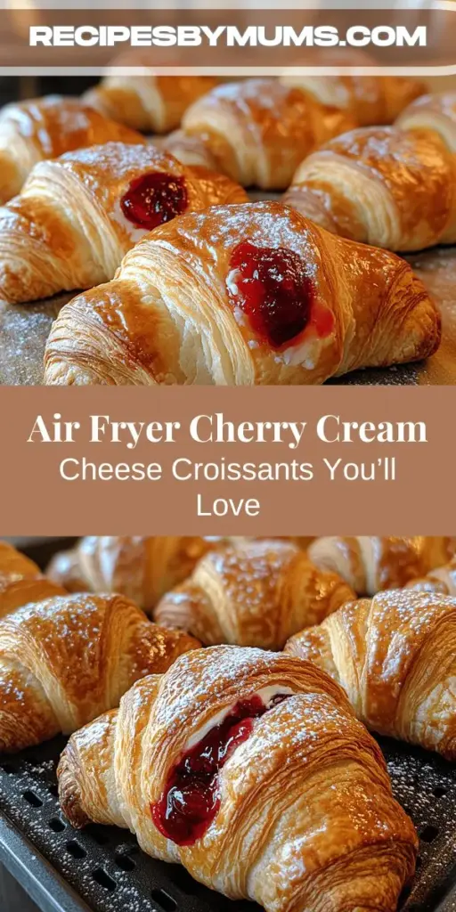Discover the deliciousness of Air Fryer Cherry Cream Cheese Croissants with this easy recipe that combines flaky pastry and sweet-tart cherry filling. Perfect for breakfast or dessert, these croissants are made using convenient crescent roll dough and creamy, indulgent cream cheese. With minimal oil thanks to air frying, you can enjoy a guilt-free treat that's perfect for any occasion. Impress your family and friends with this delightful pastry that strikes the perfect balance between flavor and fun.