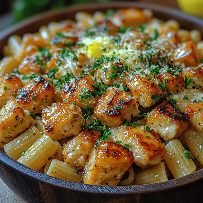 Garlic Butter Chicken Bites with Pasta is a dish that effortlessly combines rich flavors and comforting textures, making it a perfect meal choice for any day of the week. This delightful recipe features tender bites of chicken sautéed in a buttery garlic sauce, tossed with perfectly cooked pasta, and garnished with fresh herbs and cheese. Whether you're cooking for a family dinner or entertaining guests, this dish offers a satisfying experience with minimal fuss.
