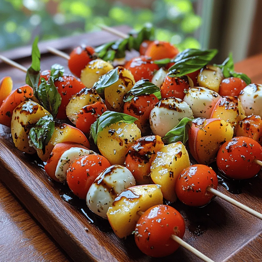 As the warm days of summer roll in, there's nothing quite like enjoying a light, refreshing dish that captures the essence of the season. Enter Peach Caprese Salad Skewers—an innovative twist on the classic Caprese salad that combines sweet, juicy peaches with creamy mozzarella and fragrant basil. This delightful appetizer not only pleases the palate but also makes for a stunning presentation at any gathering. Ideal for summer barbecues, picnics, or as a simple snack, these skewers embody the spirit of fresh, seasonal ingredients that are sure to impress friends and family alike.