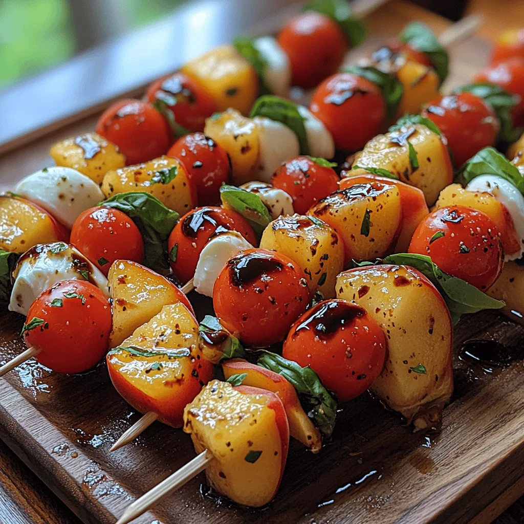 As the warm days of summer roll in, there's nothing quite like enjoying a light, refreshing dish that captures the essence of the season. Enter Peach Caprese Salad Skewers—an innovative twist on the classic Caprese salad that combines sweet, juicy peaches with creamy mozzarella and fragrant basil. This delightful appetizer not only pleases the palate but also makes for a stunning presentation at any gathering. Ideal for summer barbecues, picnics, or as a simple snack, these skewers embody the spirit of fresh, seasonal ingredients that are sure to impress friends and family alike.