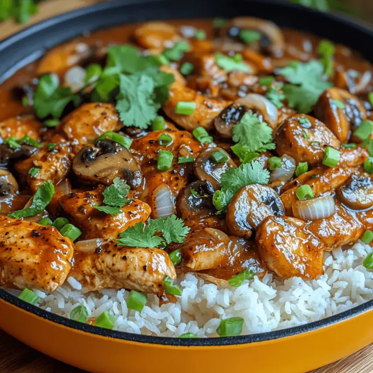 At the heart of the Peppery Mushroom Delight is boneless, skinless chicken breasts—a lean protein that serves as the canvas for the dish's vibrant flavors. Chicken breasts are favored for their versatility and can absorb the surrounding spices and sauces beautifully, making them an ideal choice for this recipe. Nutritionally, boneless, skinless chicken breasts are an excellent source of protein, containing approximately 31 grams of protein per 100 grams. They are low in fat, particularly when the skin is removed, making them a health-conscious option for those looking to maintain a balanced diet.