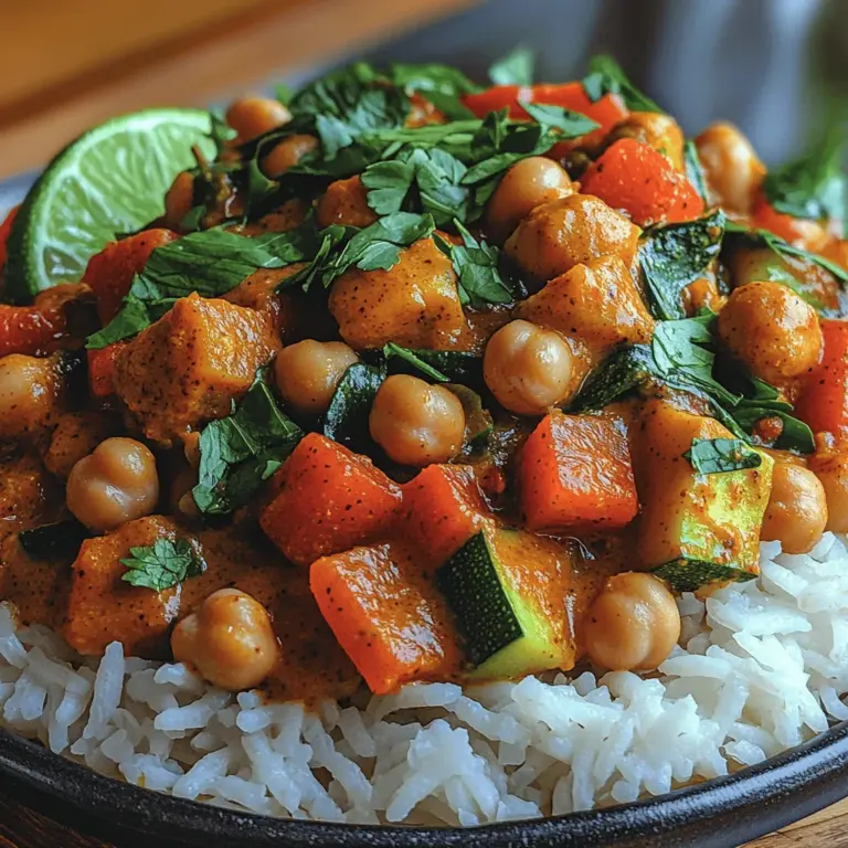 Explore the vibrant flavors of the tropics with this delightful Tropical Bliss Coconut Curry Chickpea Stew. This recipe brings together the creamy richness of coconut milk, the earthiness of chickpeas, and a medley of colorful vegetables, creating a truly nourishing dish that's perfect for any occasion. Whether you're a seasoned chef or a novice in the kitchen, this stew is simple to prepare yet packed with flavor, making it an ideal choice for weeknight dinners or meal prep.