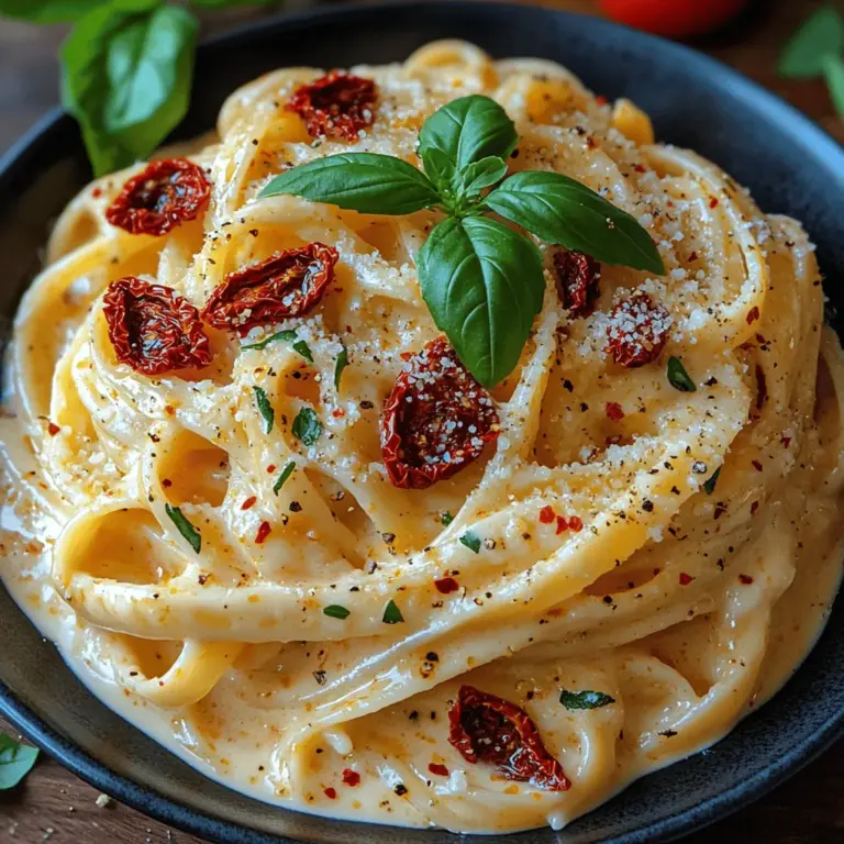 Welcome to the world of Creamy Sun-Dried Tomato Pasta, a dish that promises to satisfy your cravings with its rich flavors and luxurious textures. This delightful recipe combines the savory taste of sun-dried tomatoes with the creamy goodness of heavy cream and the sharpness of Parmesan cheese, creating a comforting meal that is perfect for any occasion—from a busy weeknight dinner to a special gathering with friends.