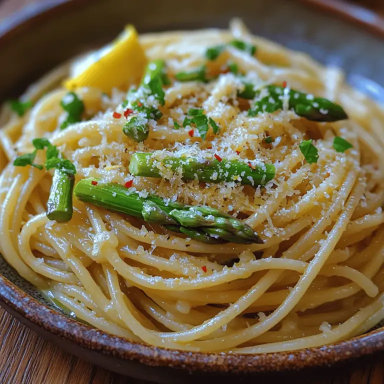 Welcome to the vibrant world of Spring Green Delight, a zesty asparagus pasta dish that brings the fresh flavors of spring right to your table. This delightful recipe showcases the bright, crisp taste of asparagus, complemented by a medley of other ingredients that elevate it to a true culinary masterpiece. The combination of fresh vegetables and aromatic seasonings makes this dish not only visually appealing but also a feast for the senses.