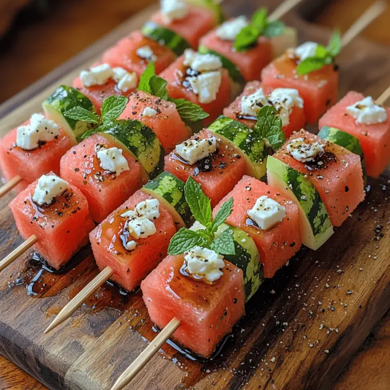 As the sun blazes and temperatures rise, the quest for light and refreshing meals becomes paramount. Among the plethora of summer dishes, few can rival the delight of Refreshing Greek Watermelon Feta Skewers. This vibrant dish encapsulates the essence of summer gatherings—easy to prepare, visually appealing, and bursting with flavor. Imagine biting into juicy watermelon, its sweetness perfectly balanced by the tangy creaminess of feta cheese, while a hint of fresh mint elevates the experience to a new level of refreshment. This recipe not only tantalizes the taste buds but also celebrates the spirit of sharing delicious food with friends and family during warm-weather festivities.