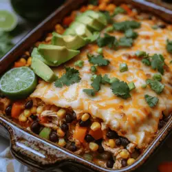In the world of comfort food, few dishes hold a special place quite like casseroles. These hearty, one-dish meals have become a beloved staple in family kitchens across the globe, particularly in the United States, where their versatility and ease of preparation shine. The Satisfying Chicken Taco Casserole takes this classic concept and infuses it with the vibrant flavors of traditional tacos, making it an ideal choice for busy weeknights and casual gatherings alike. With its melange of wholesome ingredients, this casserole not only satisfies the taste buds but also offers a health-conscious alternative to typical comfort food.