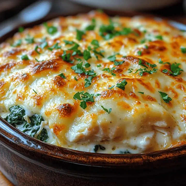 If you’re searching for a comforting, hearty dish that satisfies both the stomach and the soul, look no further than the Creamy Spinach & Chicken Delight Casserole. This delightful casserole combines succulent chicken with fresh spinach and a creamy sauce, resulting in a meal that is as nourishing as it is delicious. Whether you're planning a cozy family dinner, hosting friends for a weekend gathering, or prepping meals for the week ahead, this casserole fits the bill perfectly.