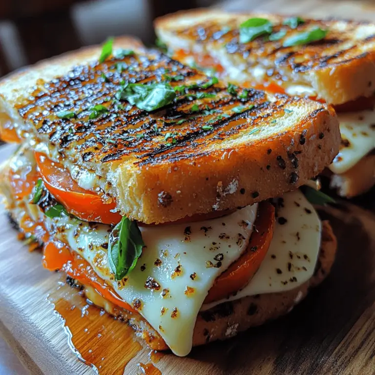 If you’re on the hunt for a delightful dish that combines the creamy richness of grilled cheese with the fresh, vibrant flavors of Italian cuisine, look no further than the Caprese Grilled Cheese Delight. This innovative sandwich takes the classic comfort food we all adore and infuses it with the beloved ingredients of a traditional Caprese salad. Imagine biting into crispy, golden-brown bread that encases melty mozzarella, juicy heirloom tomatoes, and fragrant basil leaves. Each bite is a harmonious blend of textures and flavors, making it a perfect option for quick meals, casual gatherings, or satisfying vegetarian fare.